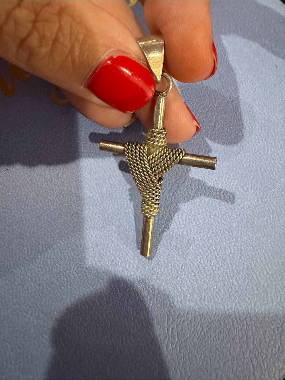 Vintage Mexico 925 Sterling Silver Rope Wrapped Cross Pendant